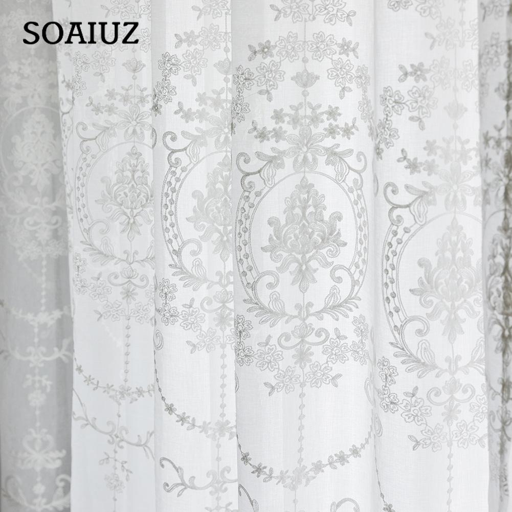 1 PC Embroidered White Tulle Curtain Popular Elegant European Design Nuan Series