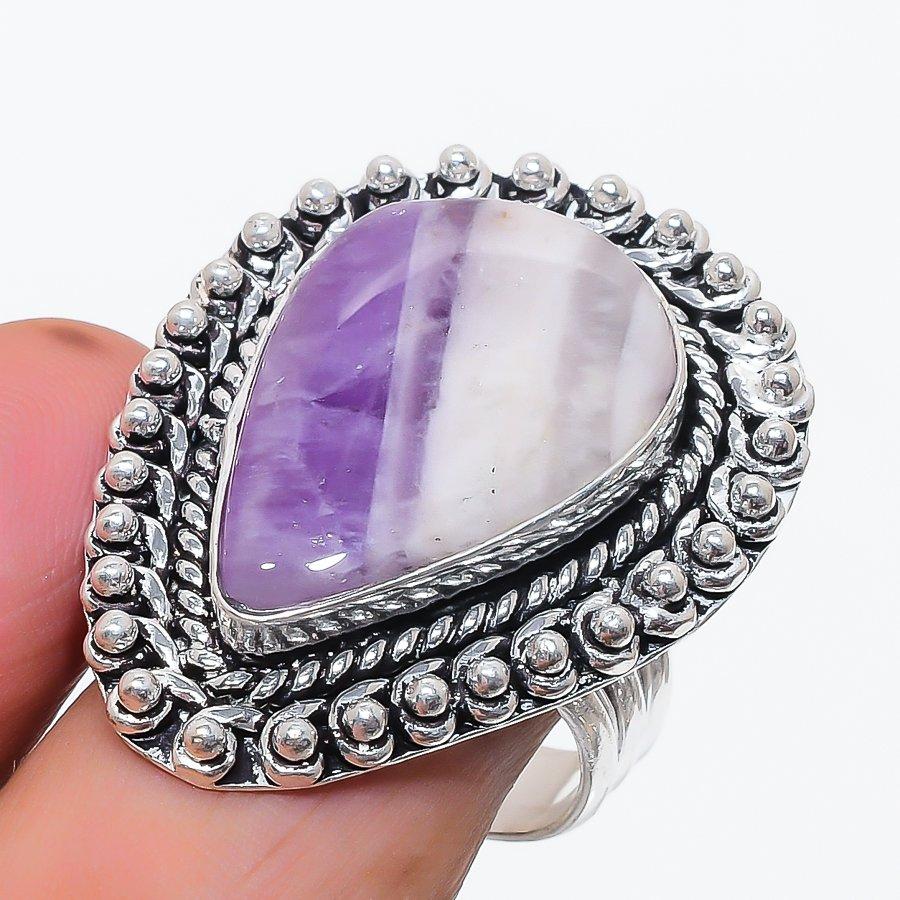 Chevron Amethyst Gemstone 925 Sterling Silver Jewelry Ring Size 10