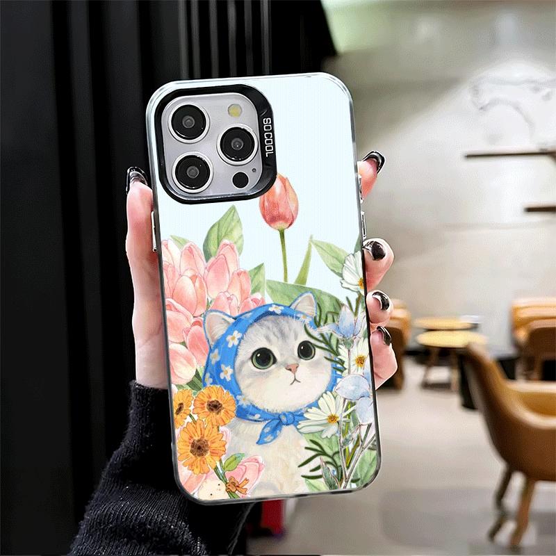 Милый Цветочный Платок Кот Ударопрочный Чехол для Телефона для iPhone 17 Air 16 16E 15 Pro Max 14 Plus 13 Mini 12 Задняя Крышка Противоударный F