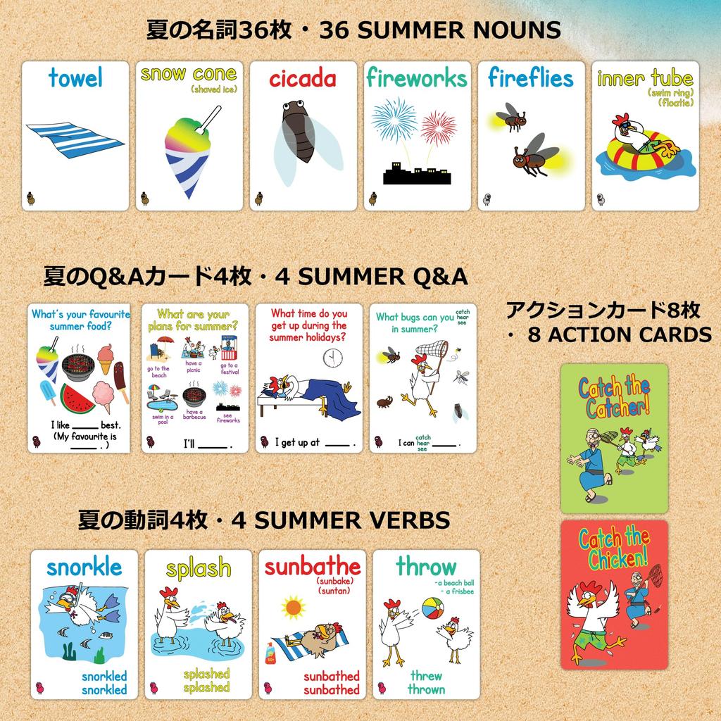 Catch the Chicken Summer Splash English Card Game English Word Game for Kids Summer Verb and Question Cards Ages 6 and Up – Noun,