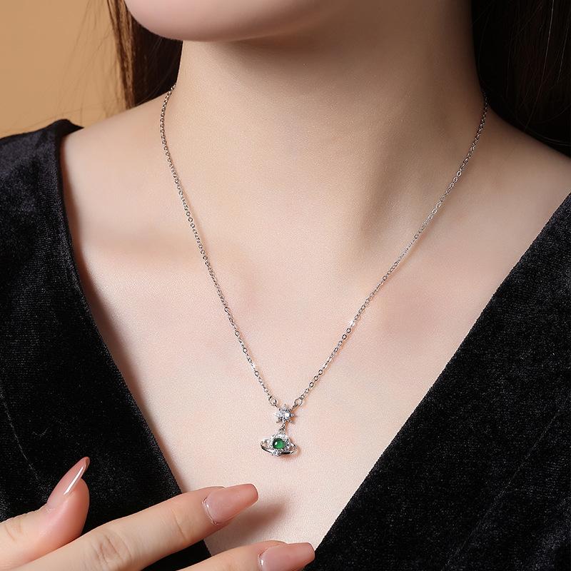Cosmic Planet S925 Silver Necklace Does Not Fade Women's Natural Dangerous Materials Jade Premium Niche Clavicle Chain Daily Gift