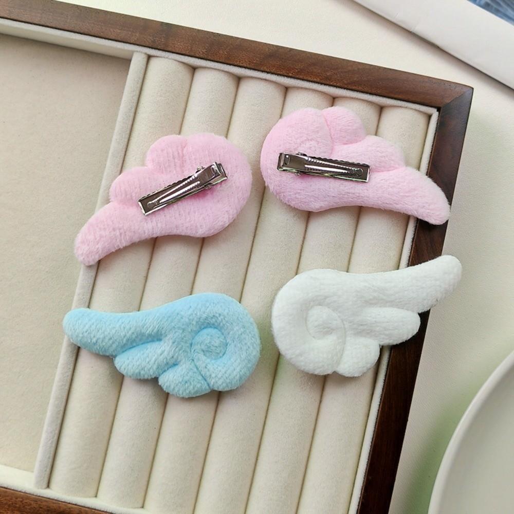 2Pcs Solid Color Cosplay Hairpin Plush Duckbill Clip Sweet Angel Wing Hair Clip Girls