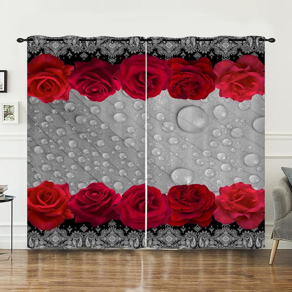 Curtains Rose Retro Deer Curtain Digital Printing Blackout Curtain No Punching