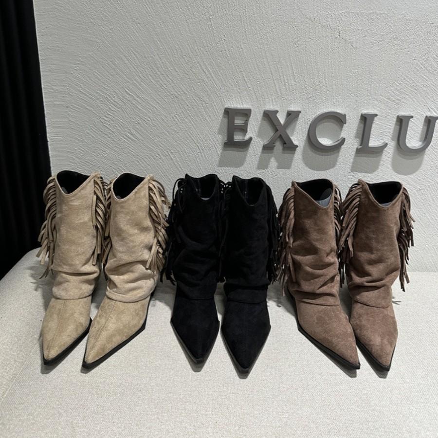 Coarse heel V-mouth western cowboy boots women's boots 2025 new spring and autumn versatile pointed retro spring and autumn short boots