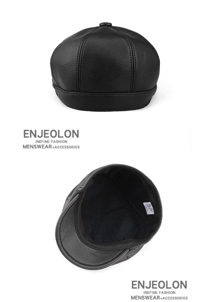 Men's Genuine Leather Retro Octagonal Beret – Autumn/Winter Cowhide Hat