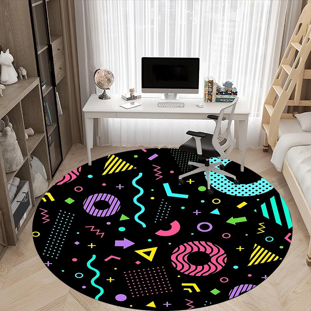 1pc Geometric Patterns Office Round Area Rug, Indoor Mat Suitable ForOffice, Under Office Chairs Bedroom Living Room Home Decor, Room Decot018
