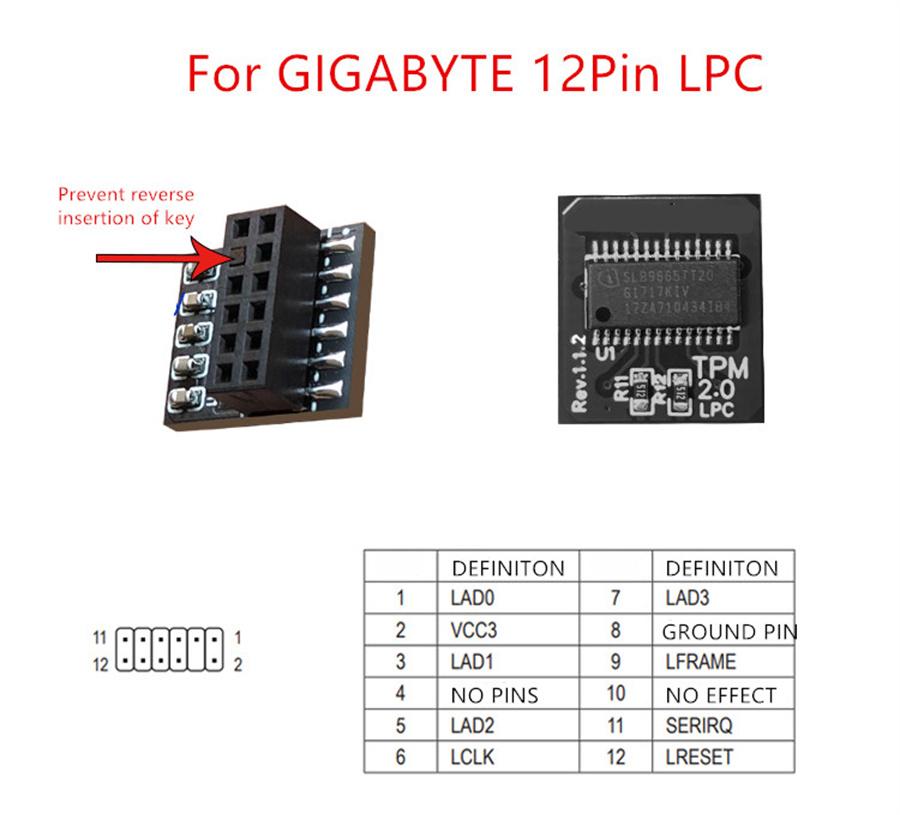 TPM 2.0 Security Module Supports Version 2.0 WIN11 System Upgrade for Gigabyte 12PIN LPC