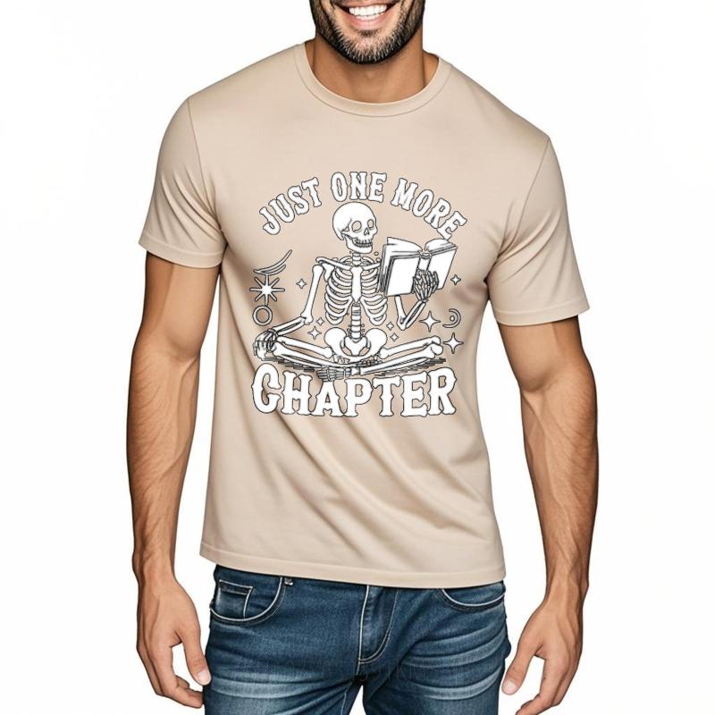 Breathable Casual Tee Male Oneck Tshirt Black Just One More Chapter Skeleton Reading Book Basic Unisex Tops Tshirts For Unisex