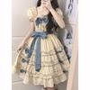 Japanese Heavy Lolita Bow Dress Women Y2k Girl Slim Waist Ruched Dresses Spring Autumn Long Sleeve Vestidos