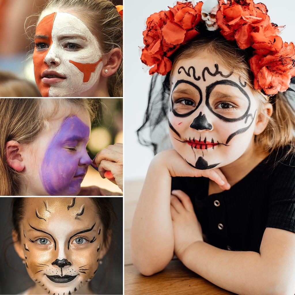 Набор акварельных красок 30 цветов Профессиональные краски для лица с 3 кистями, 6 трафаретами и 10 зелеными губками