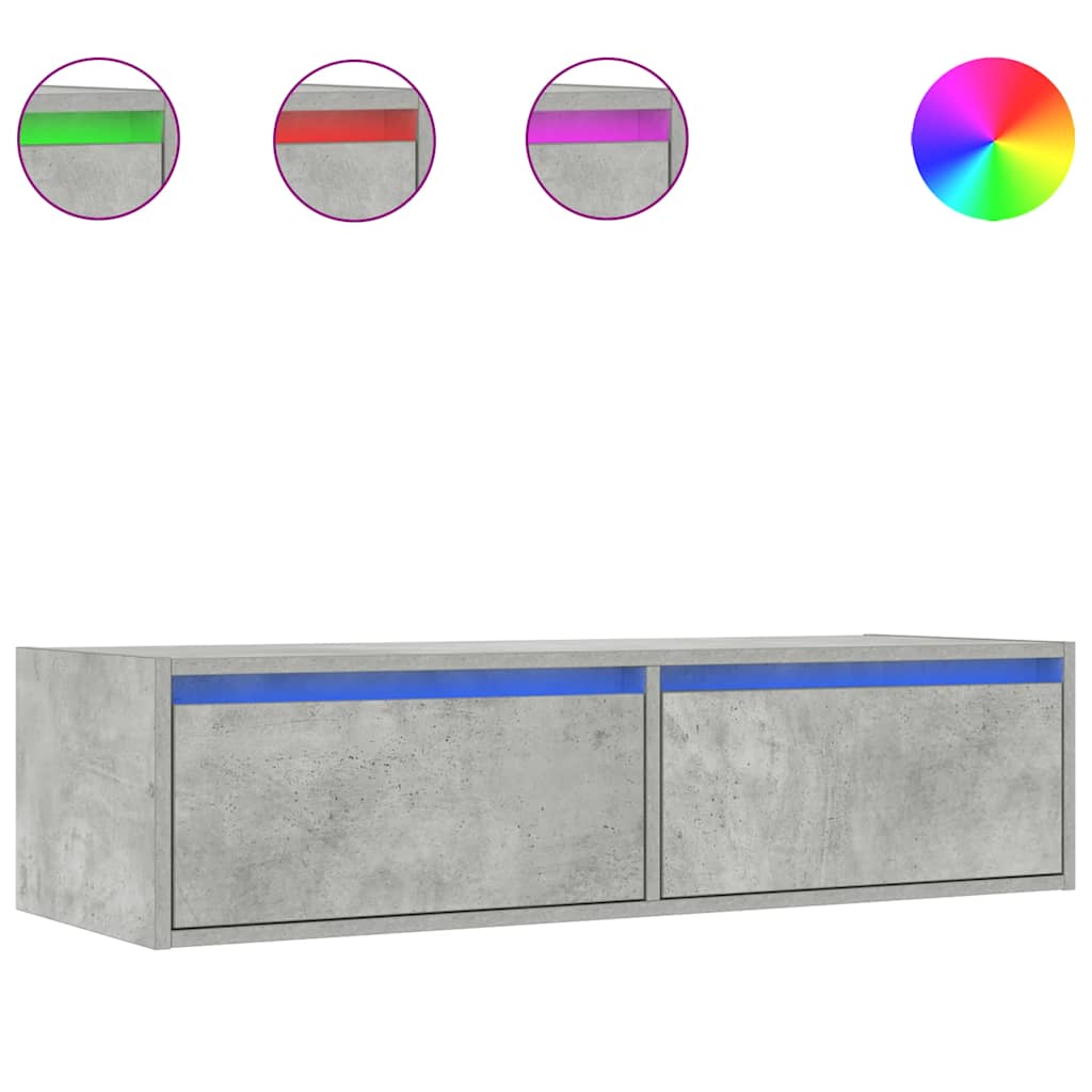 TV Cabinet with LED Lights Concrete Grey 100 x 35.5 x 25 cm