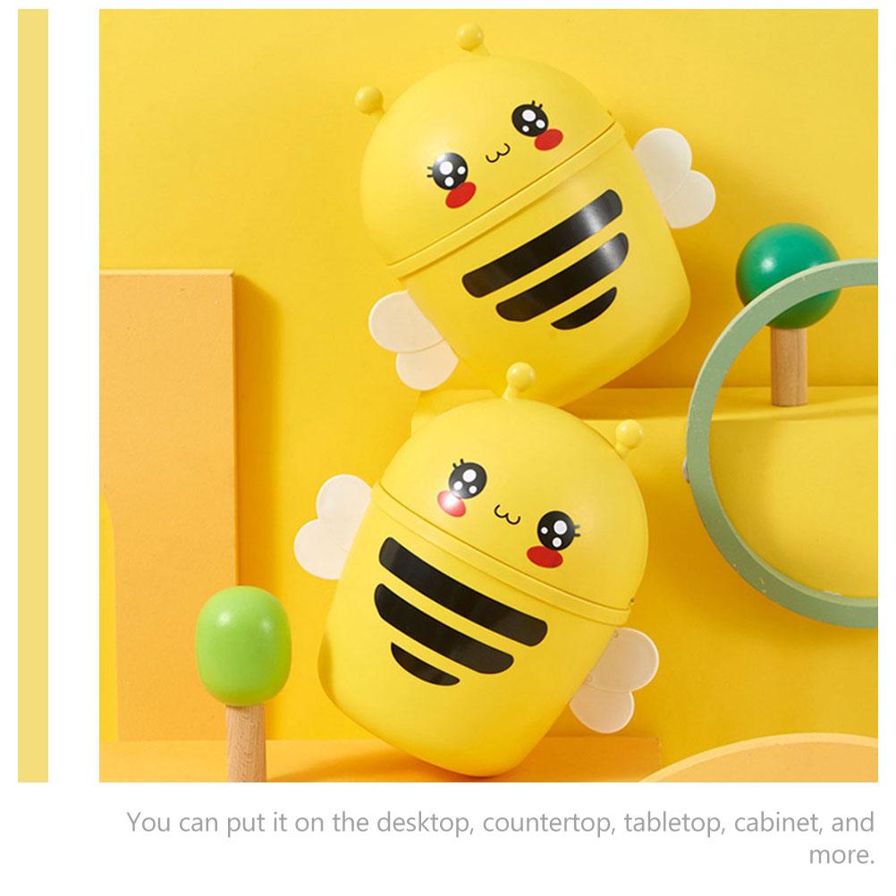Пластиковая мини-корзина для мусора Topbathy, мусорный бак с мультяшной пчелой, настольный мусорный бак с поворотной крышкой, домашний офис, кухня, туалетный столик, столешница, спальня