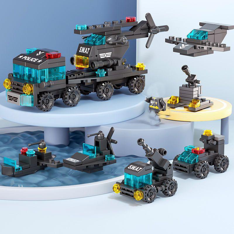 Мини-размер 6 в 1 строительные блоки DIY полицейская машина пожарная машина замок модель кирпичи детские развивающие игрушки подарки