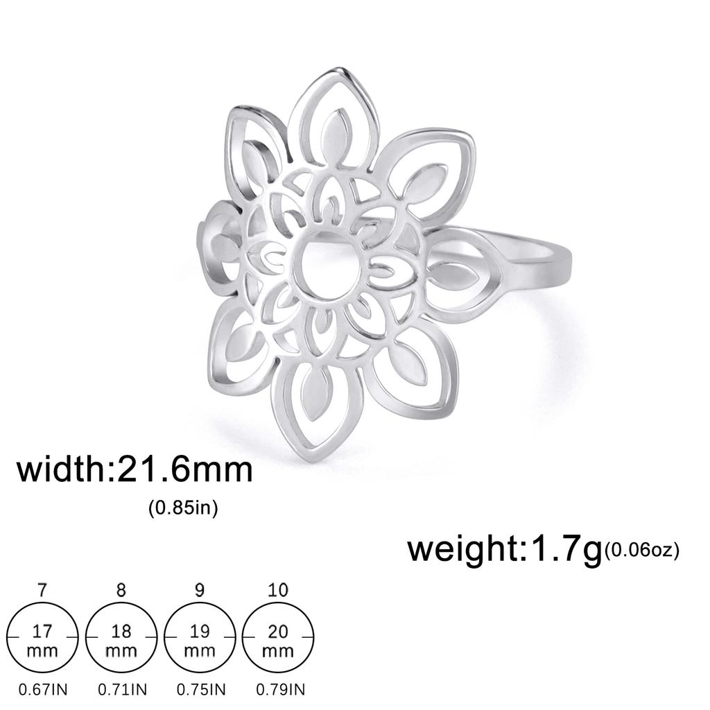 Large Filigree Lotus Flower Ring Women Stainless Steel Gold Aesthetic Bohemian Ring Wedding Engagement Jewelry Gift
