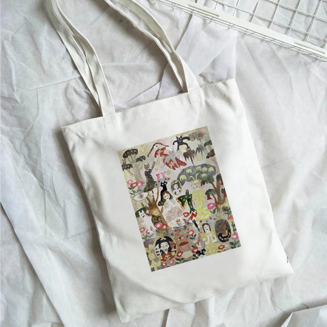 Новая модная тенденция, милая девчачья холщовая сумка на плечо, сумка для покупок, экологически чистая многоразовая женская большая сумка Kawaii, эстетичная белая большая сумка.