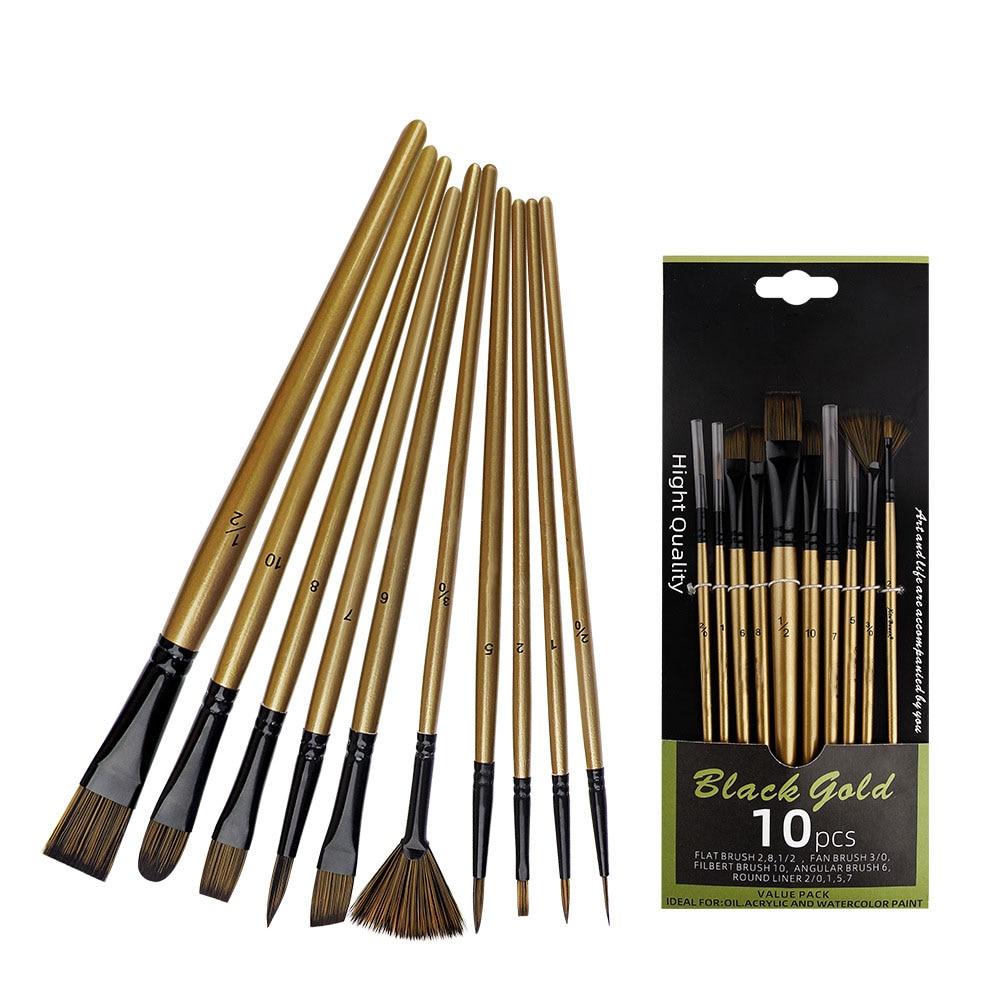 Акварельные кисти, 10 шт., многофункциональный набор, коричневая короткая деревянная нейлоновая шерсть, студенческая кисть для рисования гуашью, масляная кисть, художественный инструмент