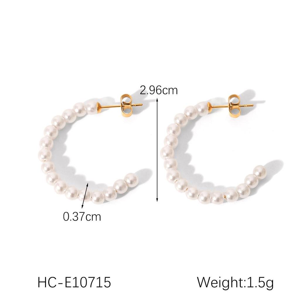 Европейские и американские ретро серьги-пусеты C-образной формы из нержавеющей стали с жемчугом для женщин