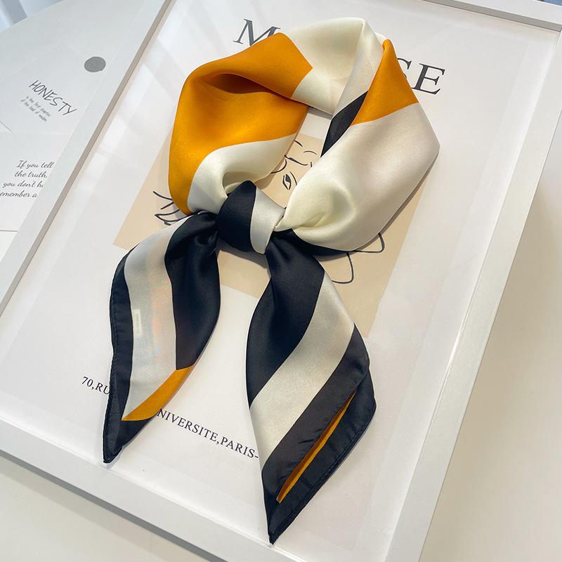 Women's Striped Silk Imitation Square Scarf - Spring & Autumn All-Match Simple Style Accessory