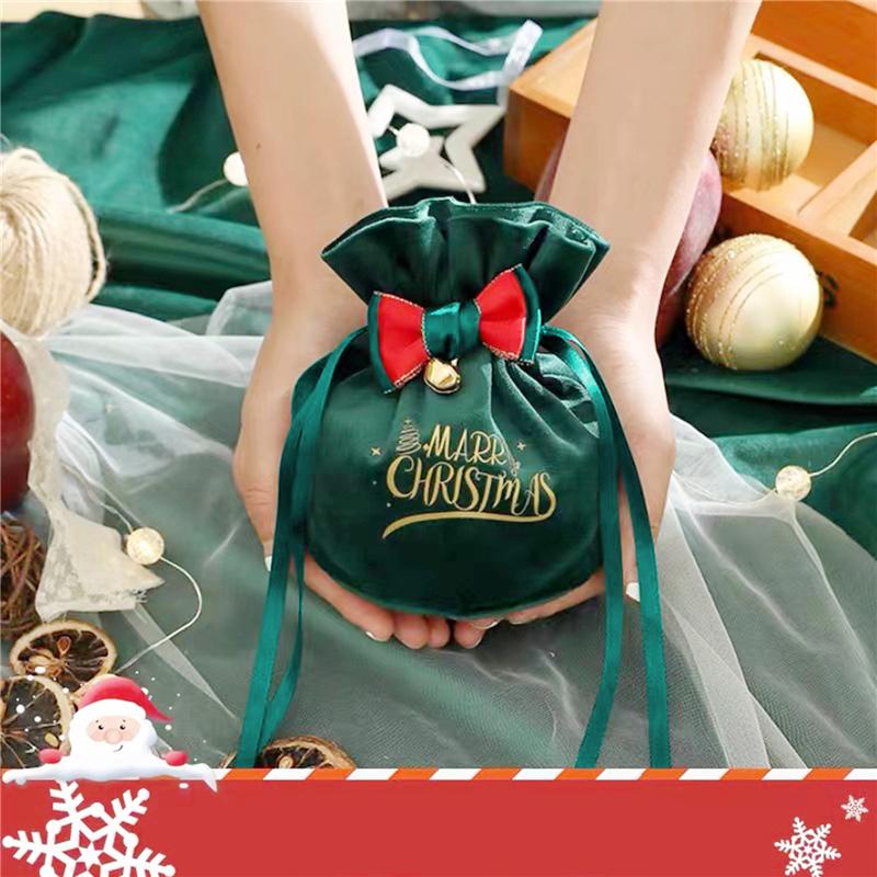 Christmas Velvet Apple Candy Gift Bags Xmas Party Cookies Favors Packaging Bags Kids Present Exquisite Drawstring Bags Red Green