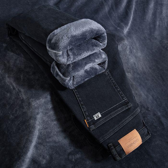 Джинсы осень и зима новые свободные прямые джинсовые бархатные большого размера эластичные повседневные брюки