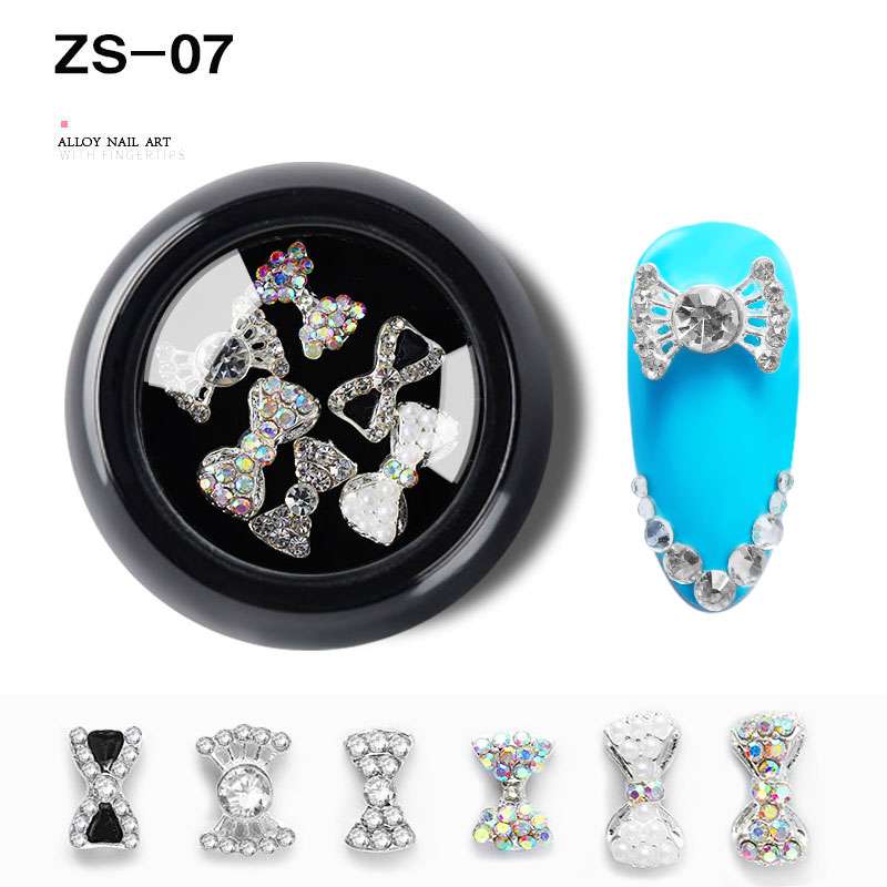 6 шт./кор., ювелирные изделия из нестандартного сплава для дизайна ногтей, сделай сам, украшения для ногтей, подвески, бант со стразами, 24 типа, бриллианты, смешанный дизайн, аксессуары для ногтей