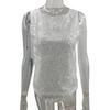 Women Vest Sequin Detail Glitter Tops Round Neck Sleeveless Loose Tank Tops Parties