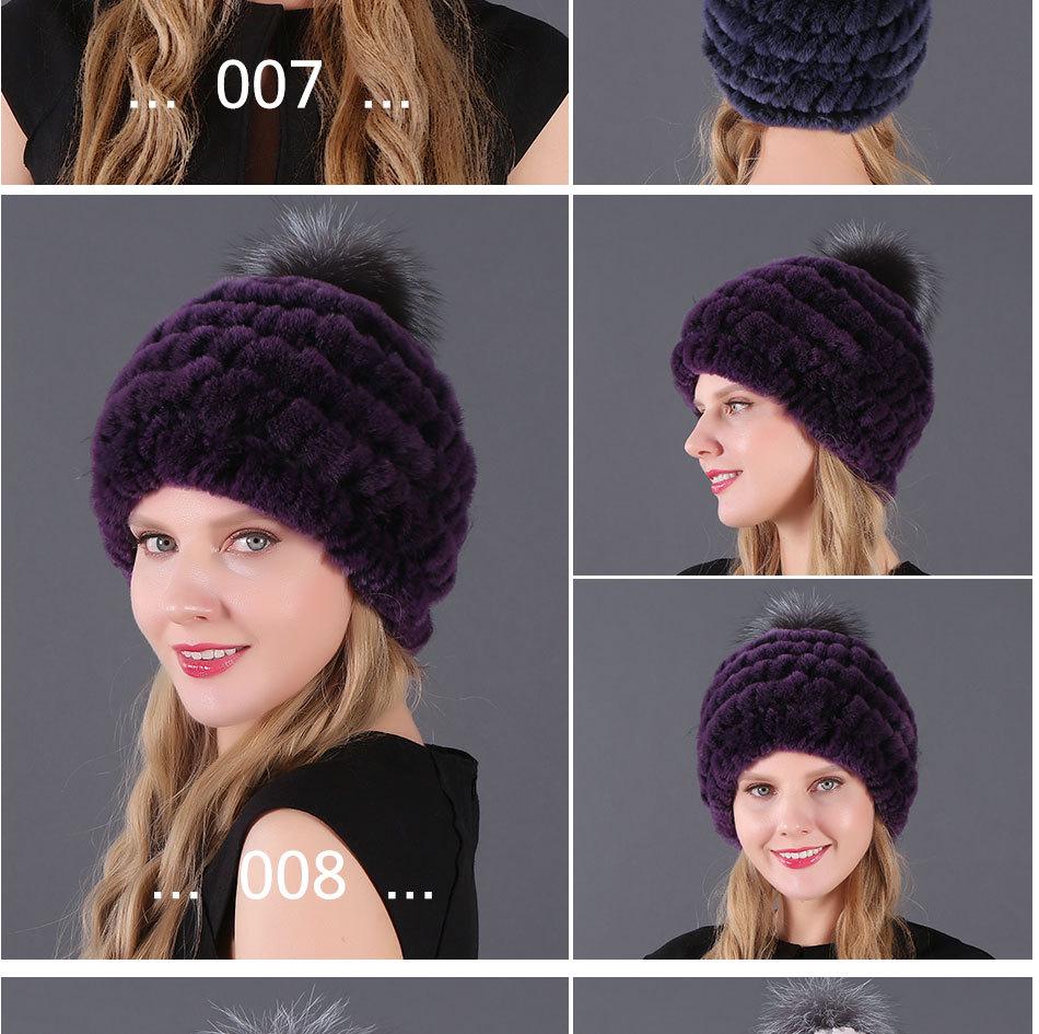 Женская меховая шапка из кролика рекс и помпоном из лисьего меха для осени и зимы