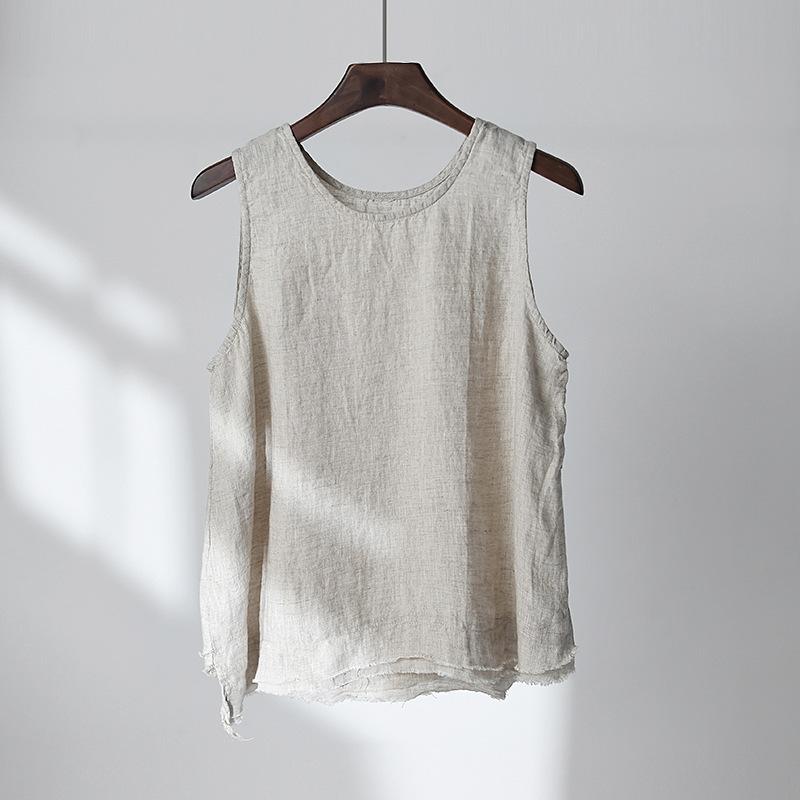 Весна и лето новинка хлопково-льняная женская одежда литературный и ретро льняной топ на бретелях с необработанным краем женский нижний маленький жилет