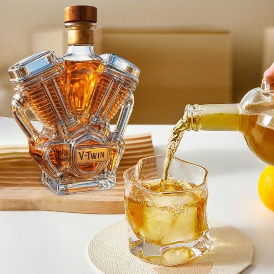 Whiskey Bottle Motorcycle Engine Decanter Handmade Glass Bottle Mechanical Aesthetics