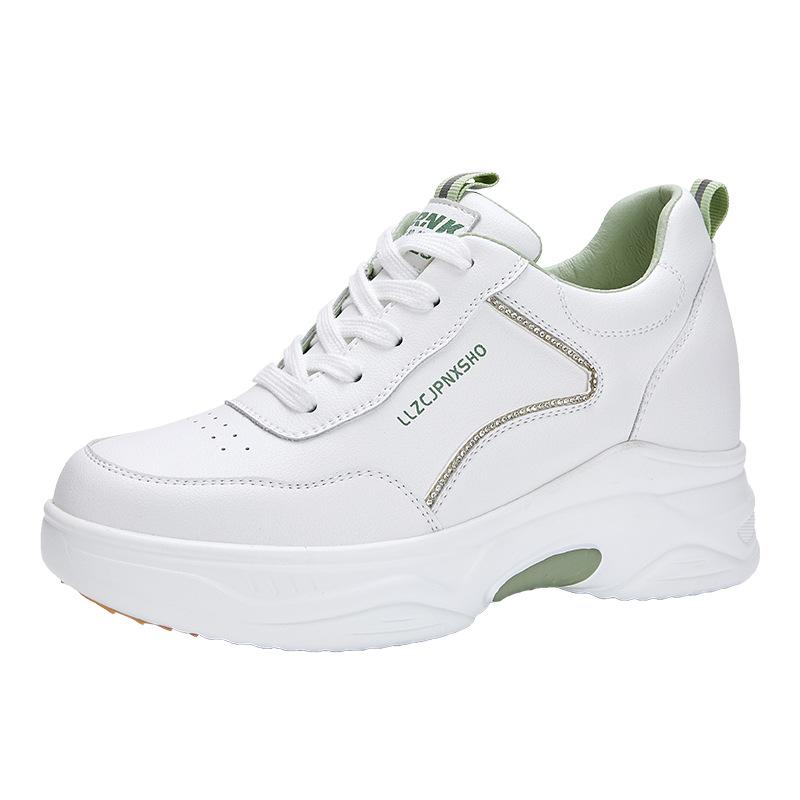 Spring Autumn Genuine Leather Women's White Shoes Sneaker Thick-Soled Casual Shoes Increased Women's Shoes Single Shoes