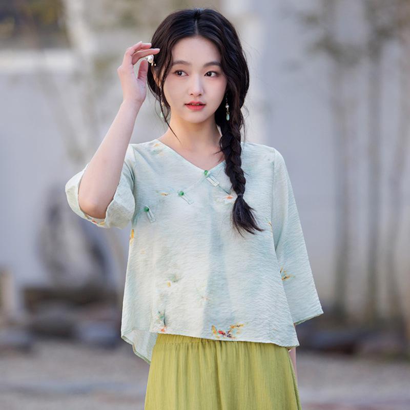 Современный китайский дзен Свободный женский ханьфу большого размера Юбка и топ