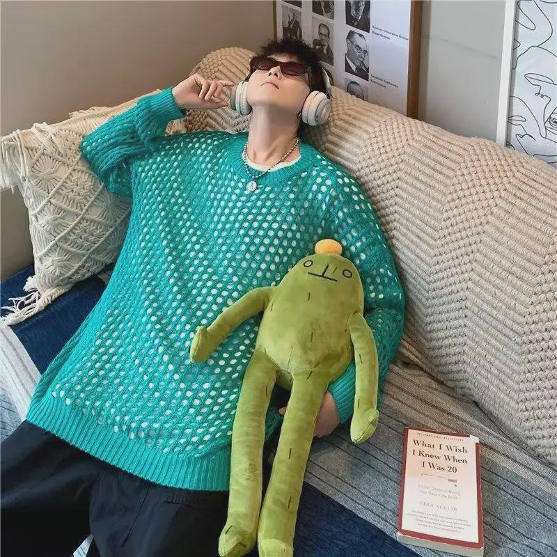 Унисекс свитер-пуловер с ажурной вязкой – Толстая линия, модный корейский стиль Tide