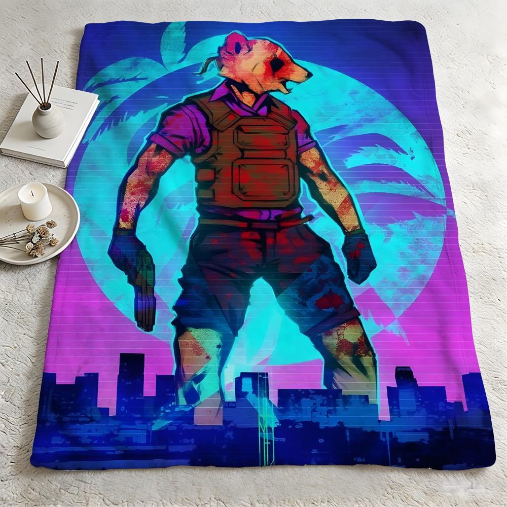 game HHotline Miamii Throw Warm Soft Flannel Blanket Multiuse for Sofa Bed Camping Travel Nap