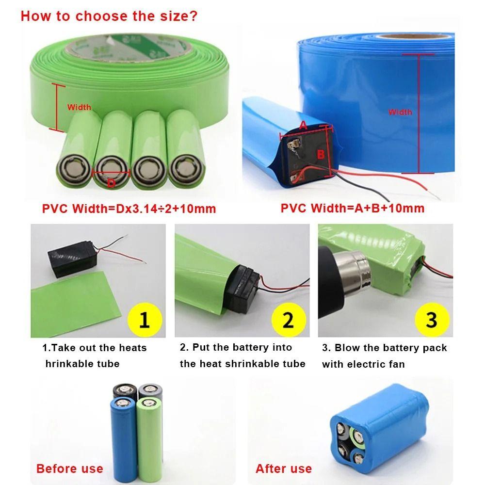 1Meter/Pack 18650 Battery Pack Heat Shrink Tube PVC Tape Sleeves Durable Shrinkable Film