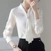 Women's White Long-Sleeve Bow Tie Shirt Spring/Autumn Korean Style