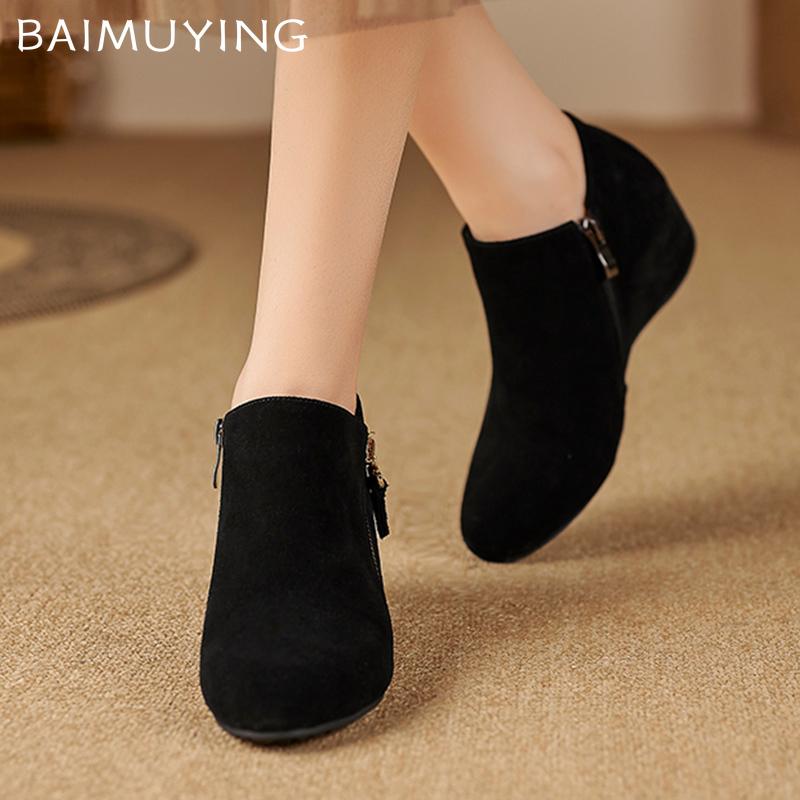 Замшевые ботильоны на танкетке женские с острым носком дизайнерские молнии туфли на среднем каблуке 2025 тренд зимние готические новые челси Botas De Mujer