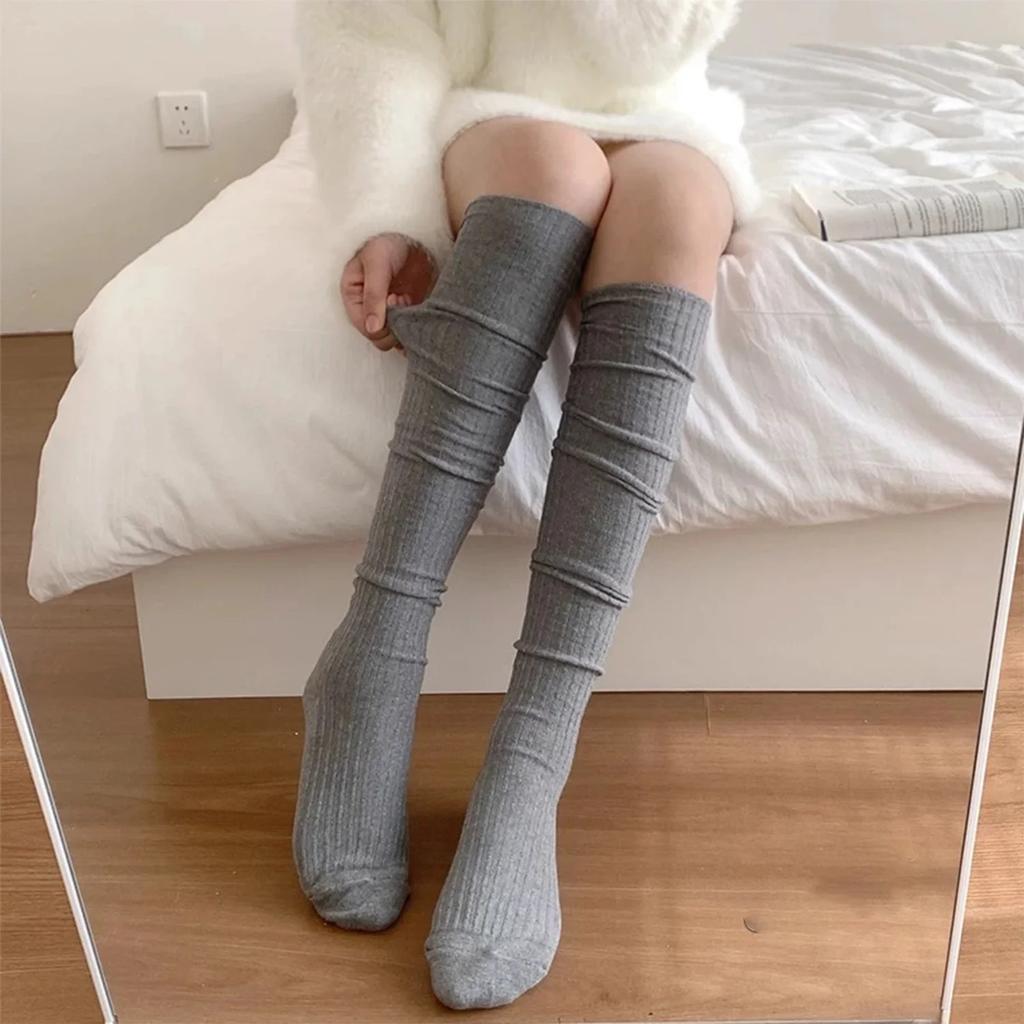 New JK Knee High Socks Thin Long Stacked Socks Women's High Solid Colour Patchwork Sock Japanese High Elasticity Stockings