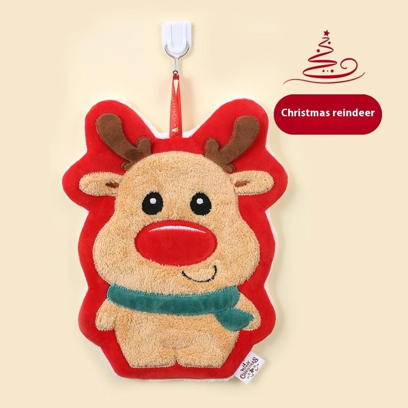 Cute Christmas Cleaning Towel Coral Velvet Hand Towel Snowman Bathroom Hanging Absorbent Dishcloth Soft Cleaning Cloth Rag