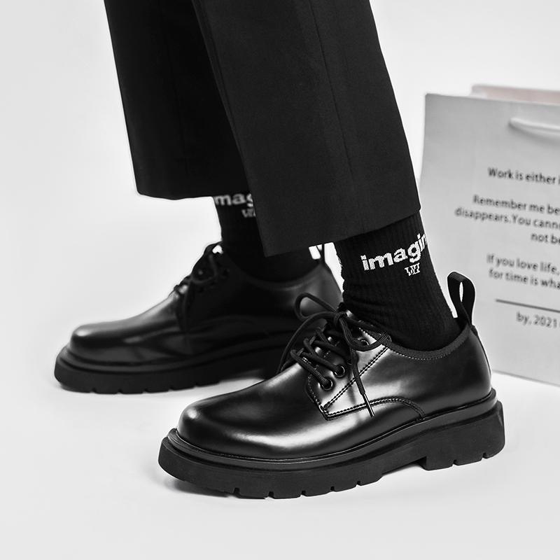 Fashion Men Italian Style Streetwear Casual Platform Thick Sole Leather Shoes Male Business Fashion Vintage Dress Wedding Leather Shoe