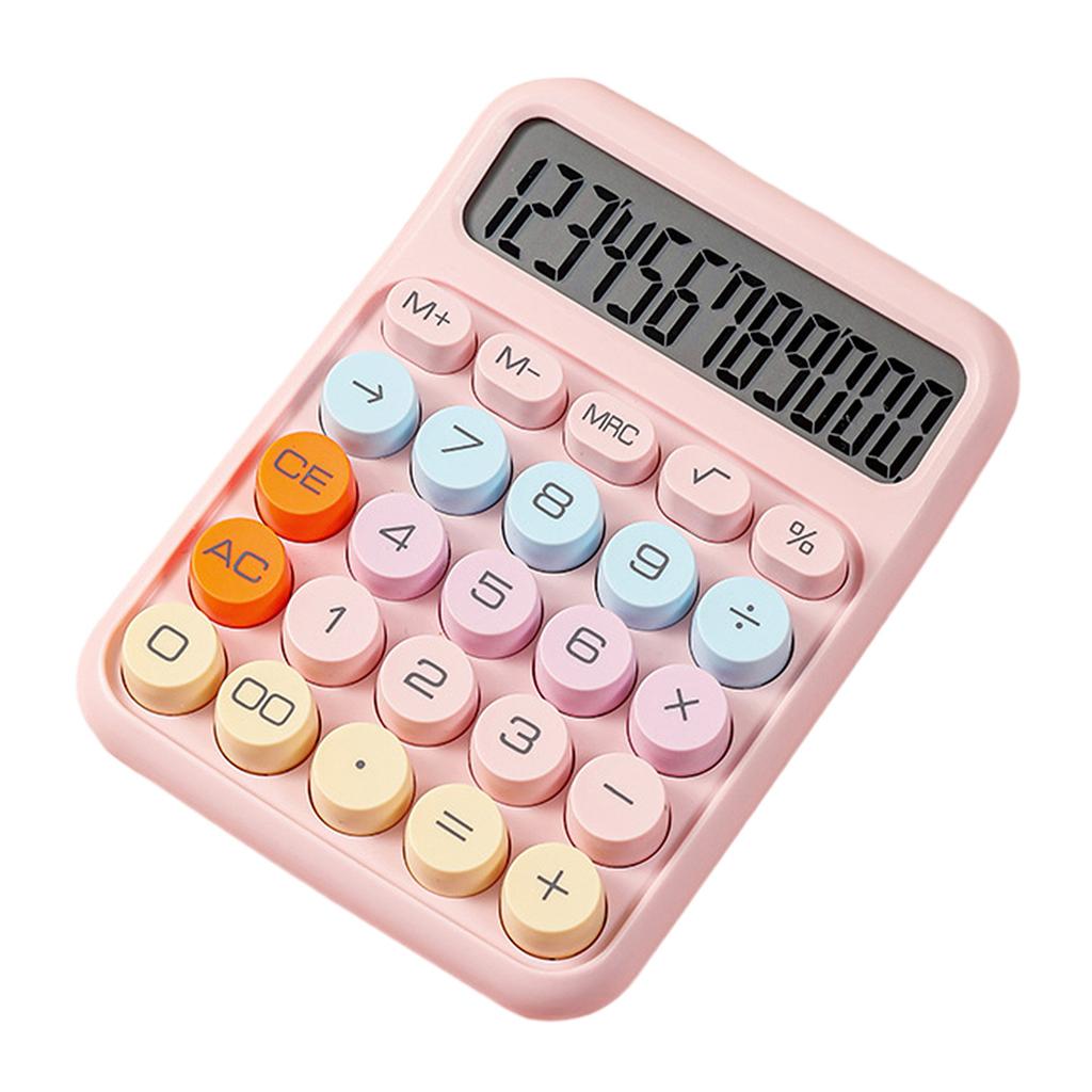 Mechanical Calculator 12 Digit Large LCD Display Big Round Button Cute Candy Colored Calculator