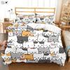 Cute Cartoon Cat Printed Quilt Cover Bedding Set 100% Polyester Duvet Cover Pillowcase Three-Piece Set