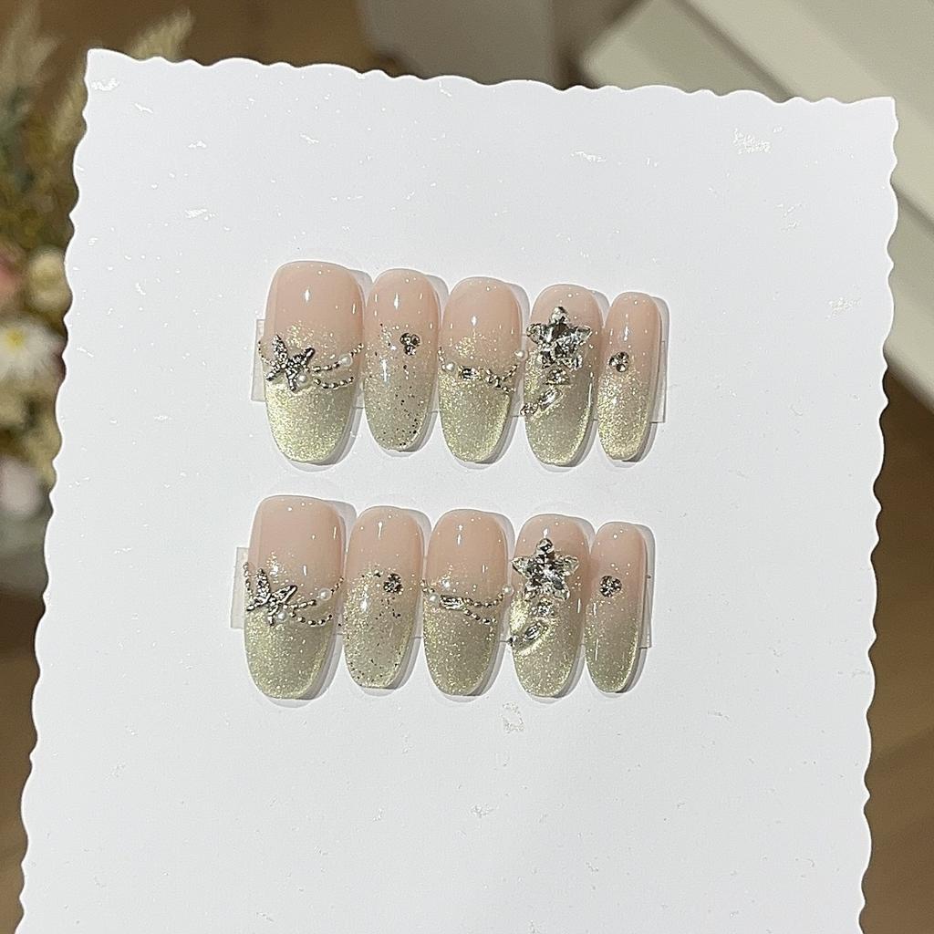 Fruit Green Crushed Diamond Spring Cream Green Side Light Cat Eye Thin Flash Chain Butterfly Sticker Drill Wear Armor Piece
