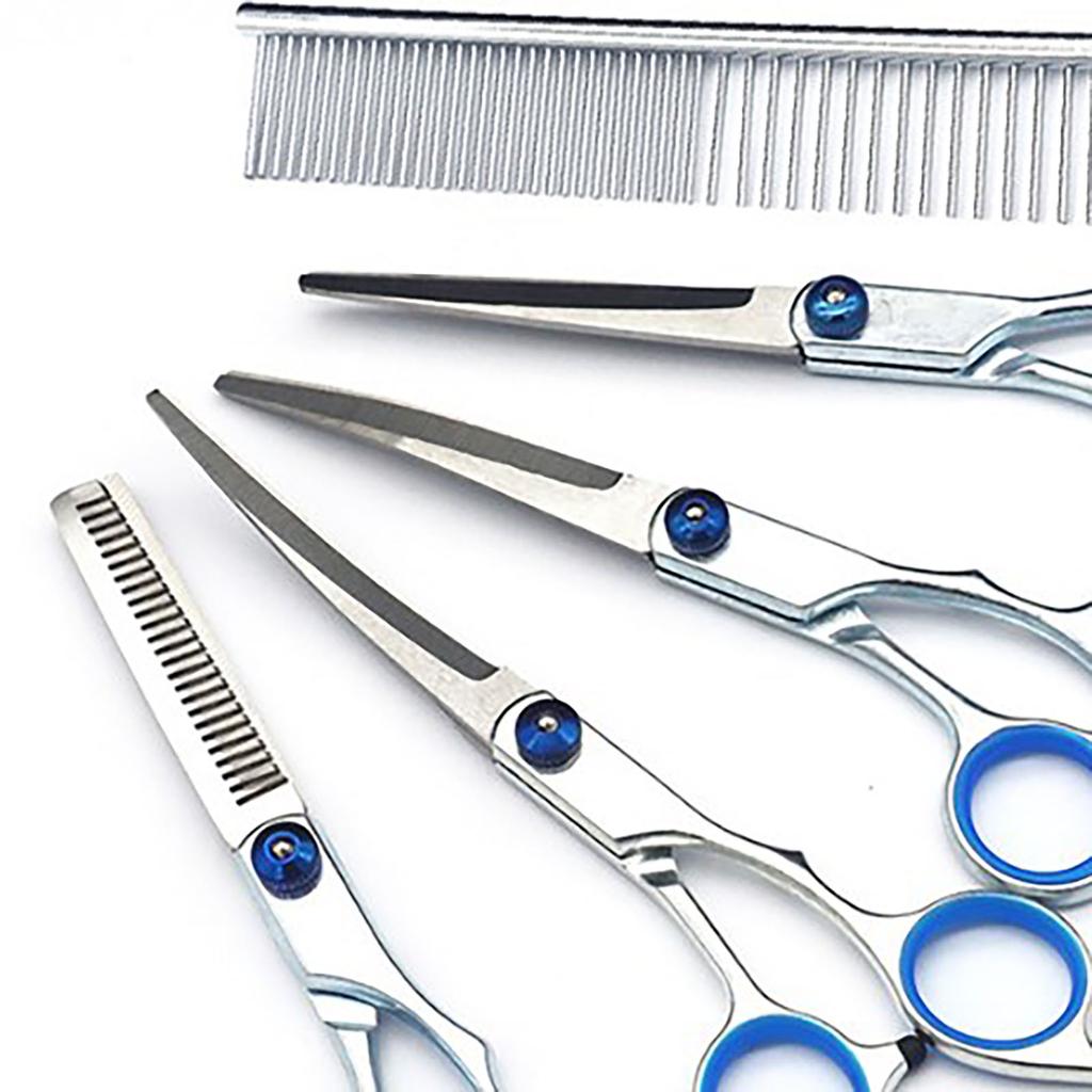 Dog Grooming Scissors Kit Stainless Steel Comfortable Adjustable Screw Professional 6 In 1 Grooming