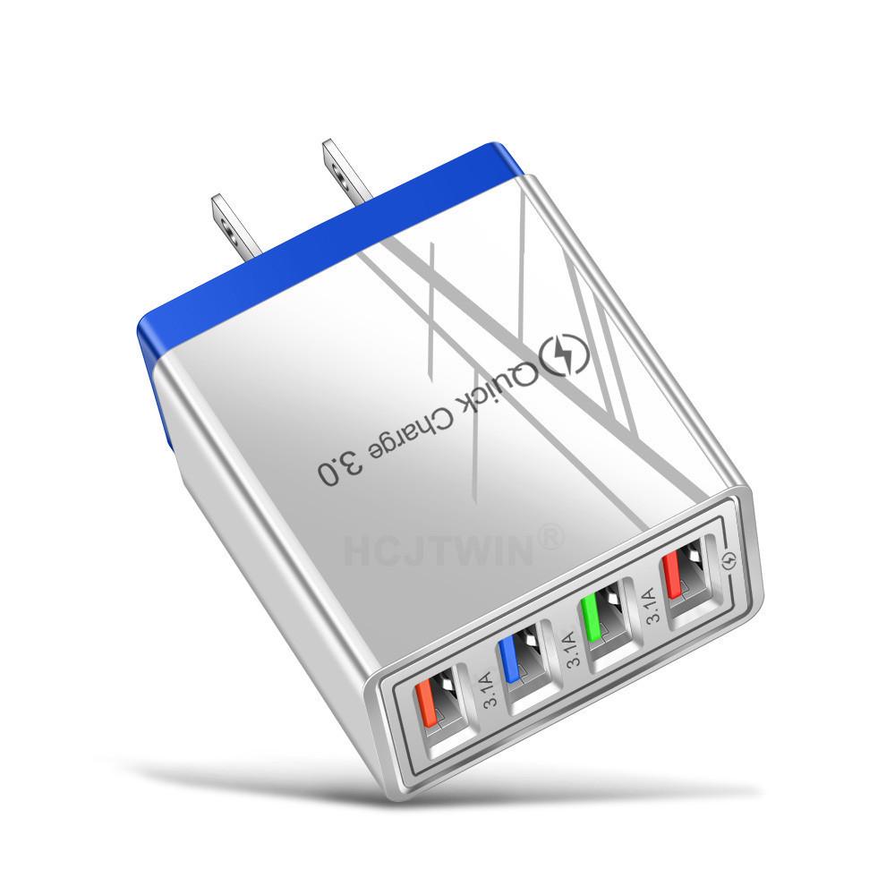 4-портовое USB автомобильное зарядное устройство 3A со светодиодной подсветкой для спецификаций ЕС/США, совместимое с планшетами и телефонами