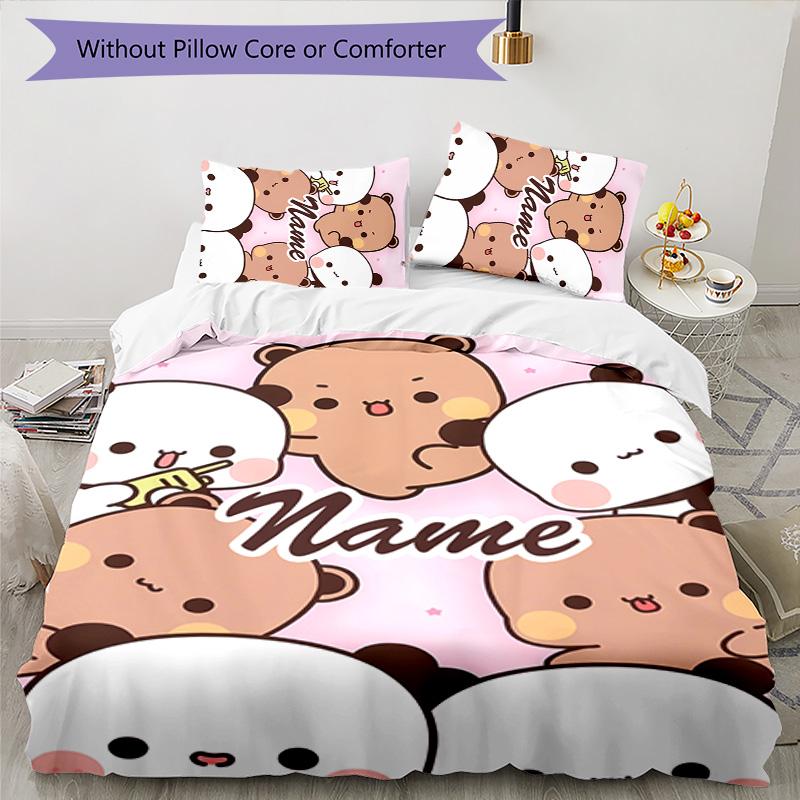 3pcs Yier BuBu Bear2 Cover Set - Personalized Name, HD Printed Bedding with 1 Cover and 2 Pillowcases - Perfect for Home Decor, Easy Care