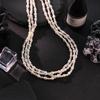 GLSEEVO Triple Strand Natural Freshwater Pearl Necklace for Women Wedding Bridal White Pearl Toggle Clasp Choker Dainty Jewelry