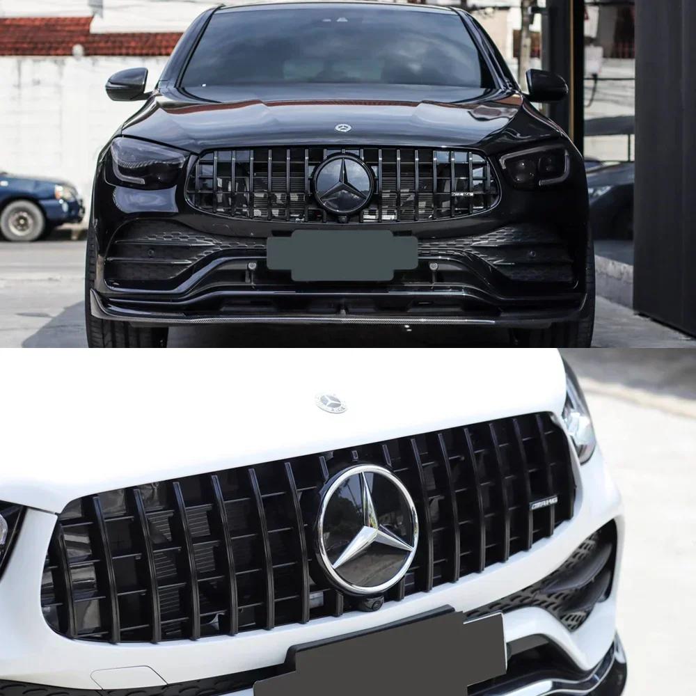 New C200 E200 For Mercedes Benz Chrome Silver Black Front Grille Star Badge Emblem OE Style Flat Surface For Mercedes Benz GLC-