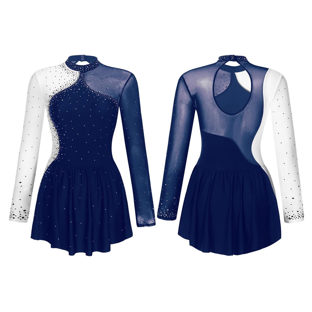 Women's Rhinestone Figure Ice Skating Dress Roller Skating Gymnastic Dance Competition Costume
