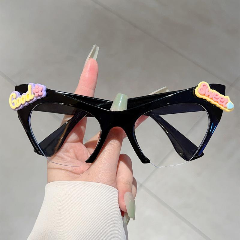 Women Vintage Anti Blue Light Cat Eye Glasses Women Sexy Lady Half Frame Eyewear DIY Cute Decorative Fashion Ball Dress Up Flat Mirror