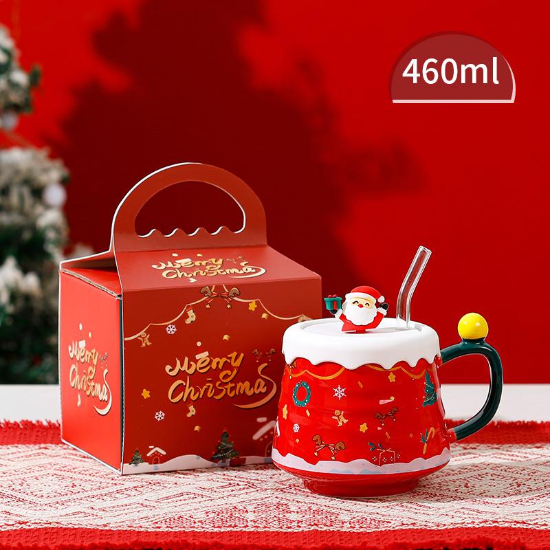 High-Value Christmas Cute Couple Water Cup With Lid, High-End Gift Box, Creative Souvenir Ceramic Cup